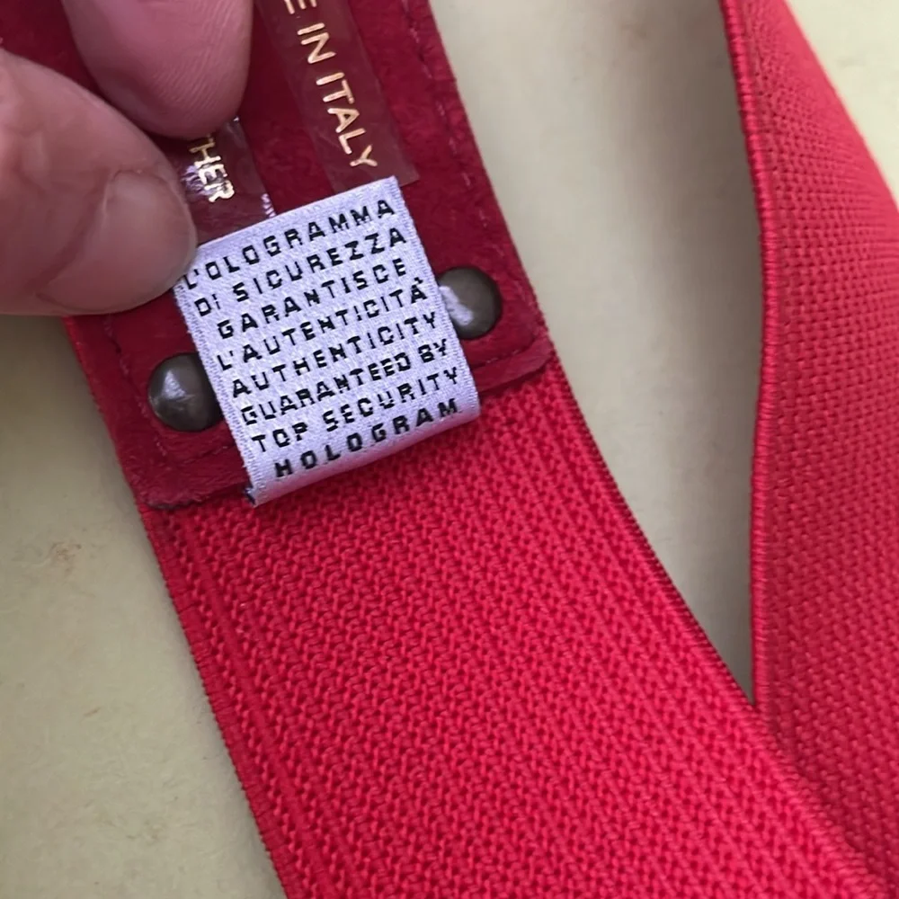 Vintage bright red Dolce & Gabbana stretchy wide belt with large unique buckle